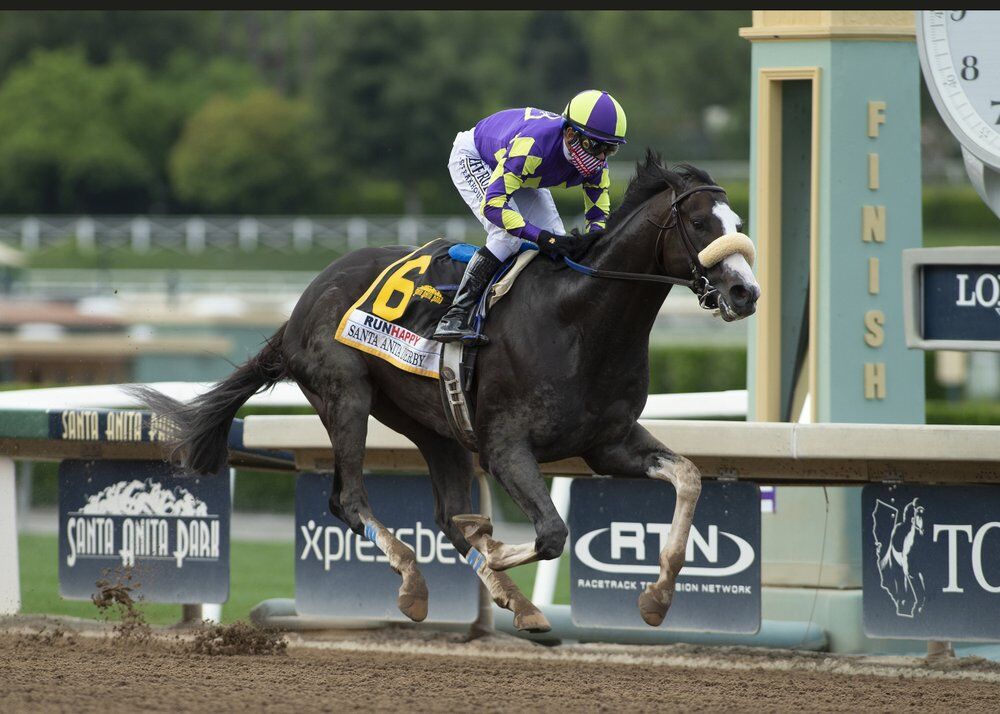 Honor A.P. and jockey Mike Smith win the Santa Anita Derby